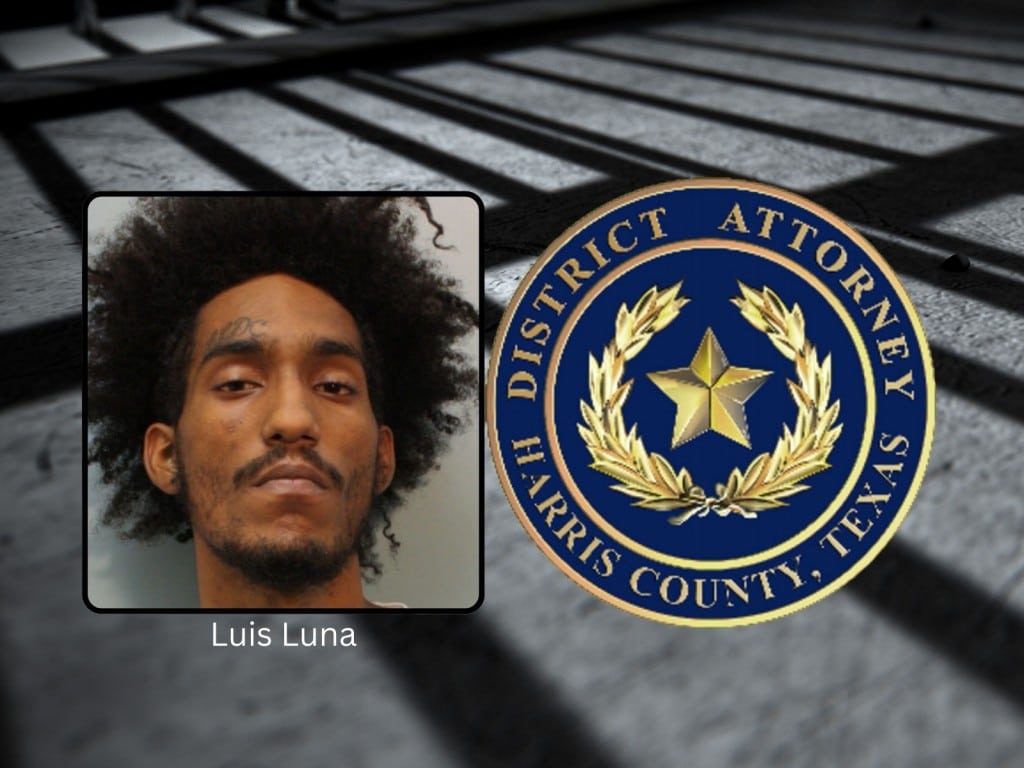 Foto de prontuario de Luis Luna y logo del Departamento de Policía de Houston.