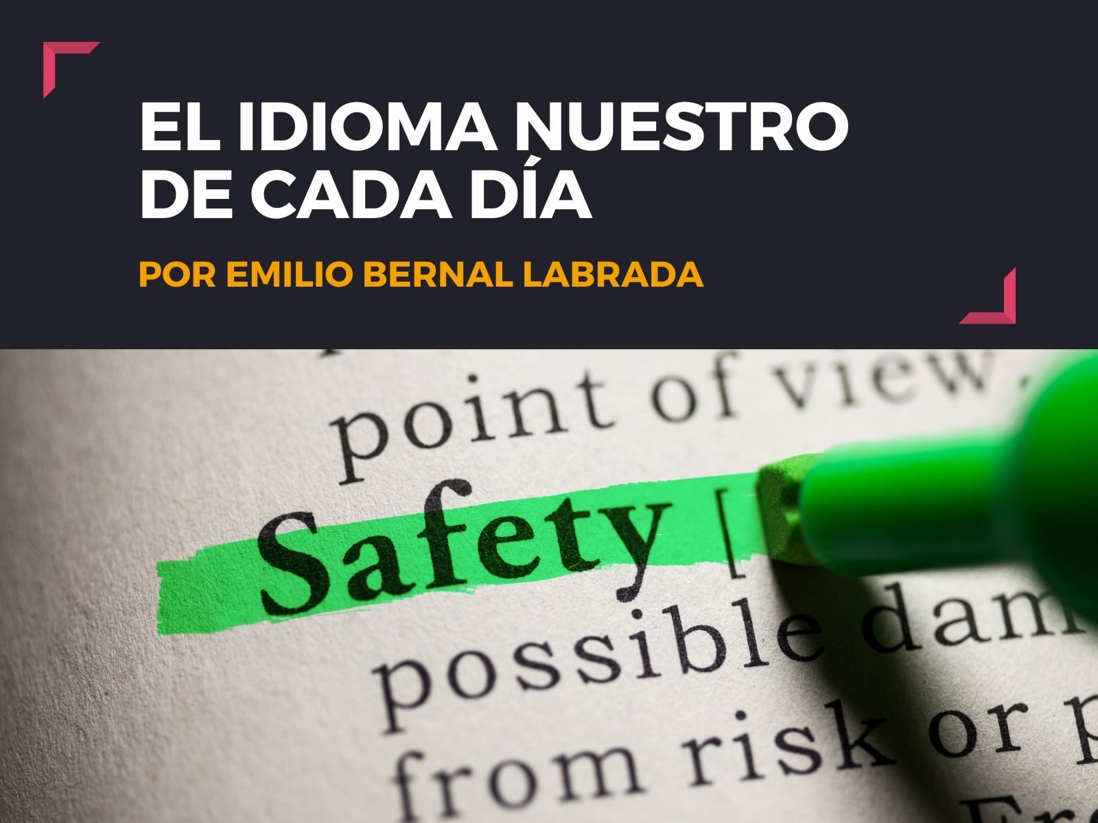 Entrada de diccionario "Safety" resaltada en color verde