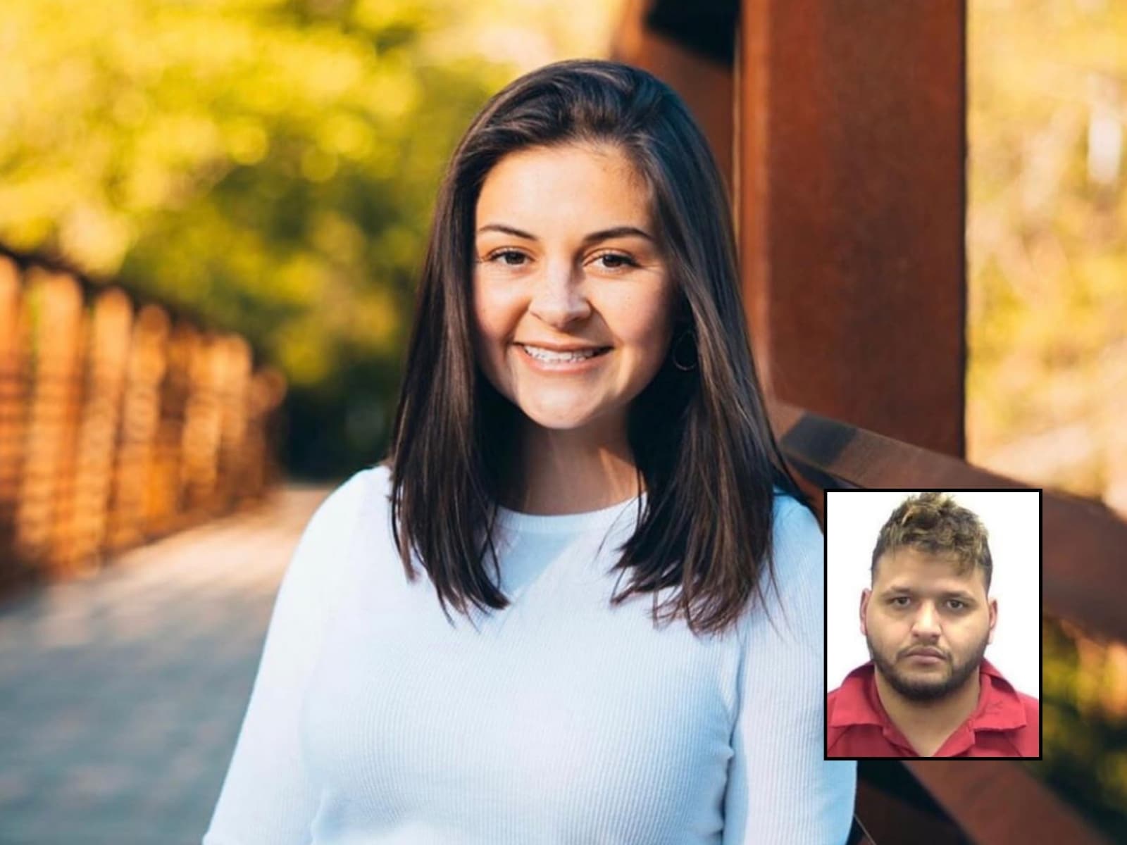 Imagen de la joven Laken Riley durante sus años en la universidad junto a la foto de su asesino José ibarra